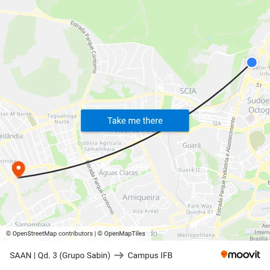 SAAN | Qd. 3 (Grupo Sabin) to Campus IFB map