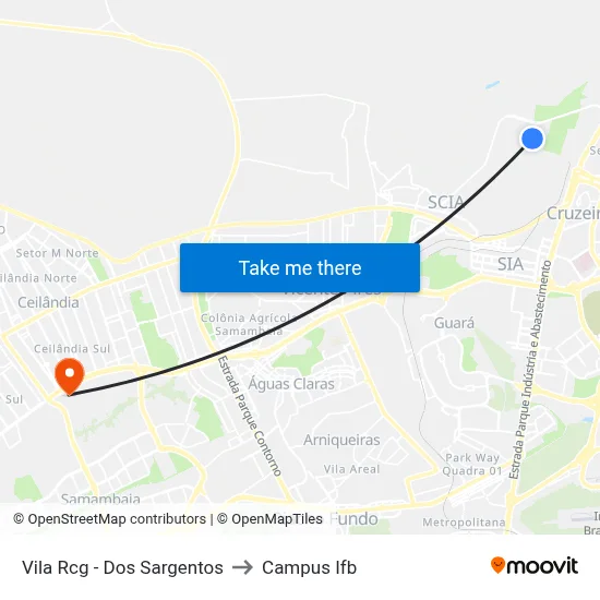 Vila Rcg -  Dos Sargentos to Campus Ifb map