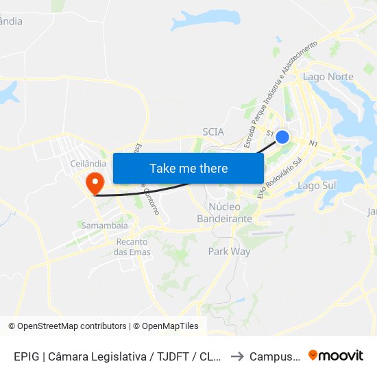 EPIG | Câmara Legislativa / TJDFT / CLUBE FM to Campus Ifb map