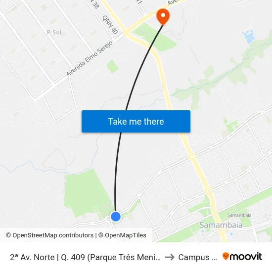 2ª Av. Norte | Q. 409 (Parque Três Meninas) to Campus Ifb map