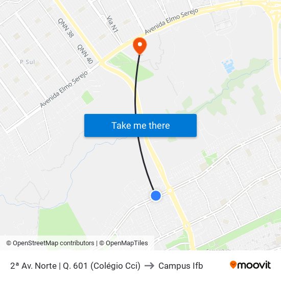 2ª Av. Norte | Q. 601 (Colégio Cci) to Campus Ifb map