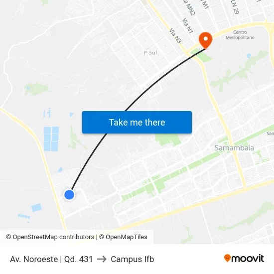 Av. Noroeste | Qd. 431 to Campus Ifb map
