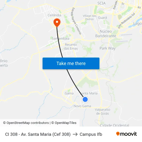 Cl 308 - Av. Santa Maria (Cef 308) to Campus Ifb map