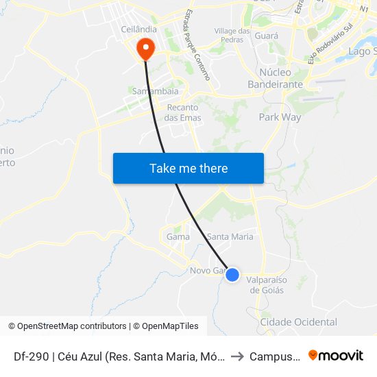 Df-290 | Céu Azul (Res. Santa Maria, Módulo 5) to Campus Ifb map