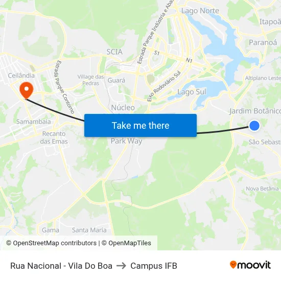 Rua Nacional - Vila Do Boa to Campus IFB map