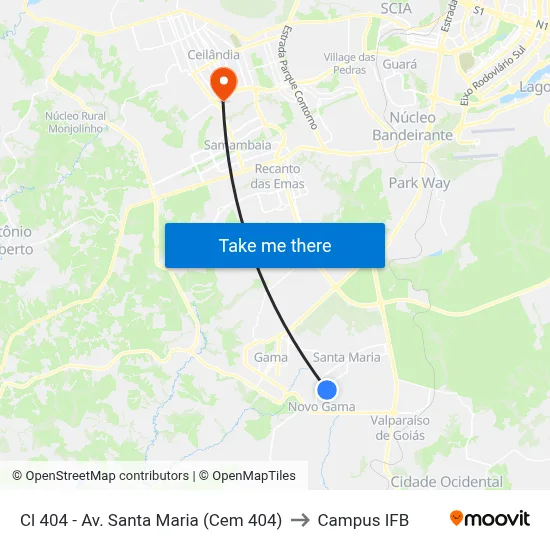 Cl 404 - Av. Santa Maria (Cem 404) to Campus IFB map
