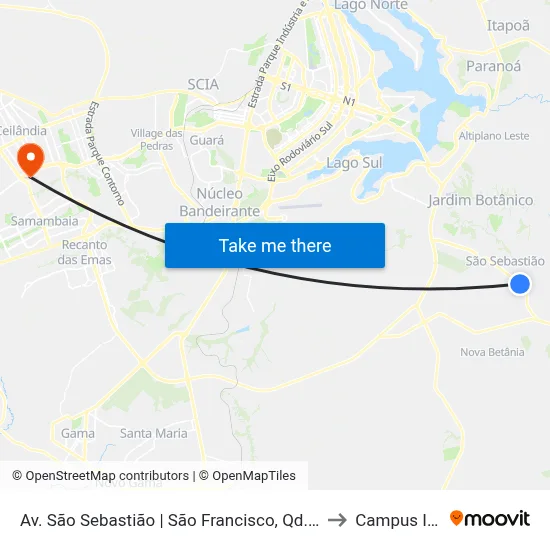 Av. São Sebastião | São Francisco, Qd. 4 to Campus Ifb map