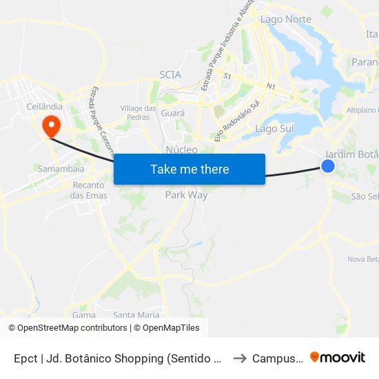 Epct | Jd. Botânico Shopping (Sentido Ponte Jk) to Campus Ifb map