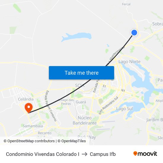 Condomínio  Vivendas Colorado I to Campus Ifb map