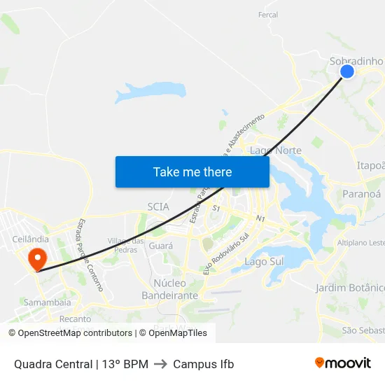 Quadra Central | 13º BPM to Campus Ifb map
