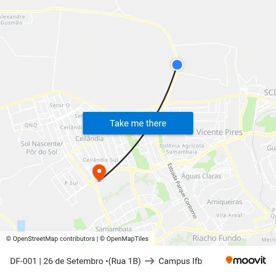 DF-001 | 26 de Setembro •(Rua 1B) to Campus Ifb map