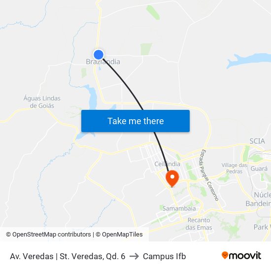 Av. Veredas | St. Veredas, Qd. 6 to Campus Ifb map