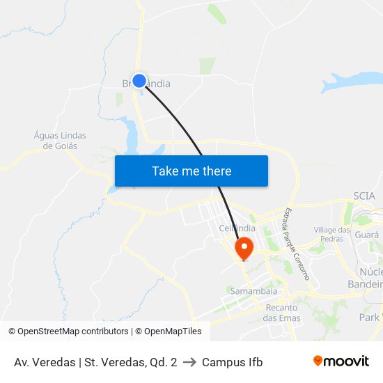 Av. Veredas | St. Veredas, Qd. 2 to Campus Ifb map