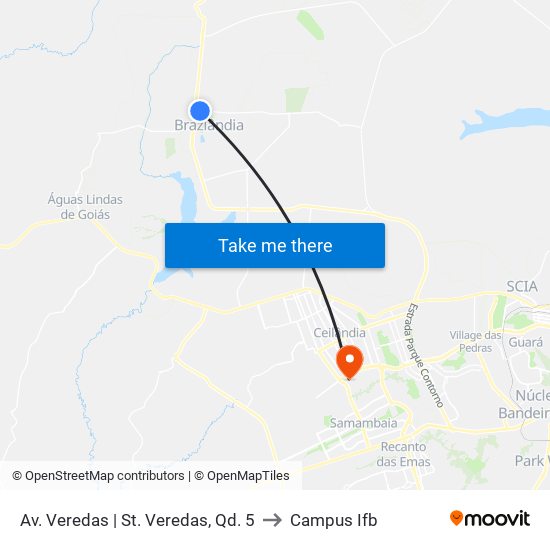 Av. Veredas | St. Veredas, Qd. 5 to Campus Ifb map