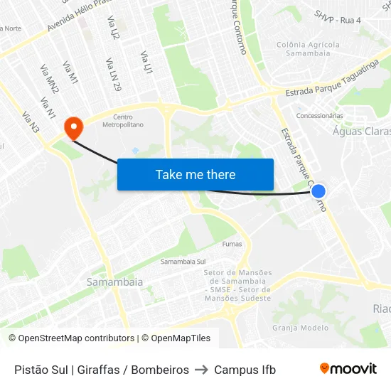 Pistão Sul | Giraffas / Bombeiros to Campus Ifb map