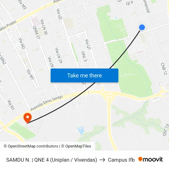 SAMDU N. | QNE 4 (Uniplan / Vivendas) to Campus Ifb map