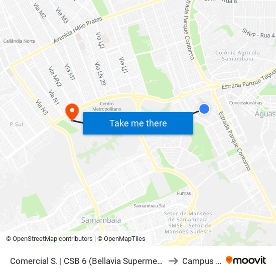 Comercial S. | CSB 6 (Bellavia Supermercado) to Campus Ifb map