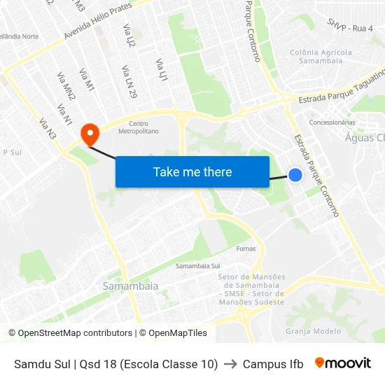Samdu Sul | Qsd 18 (Escola Classe 10) to Campus Ifb map