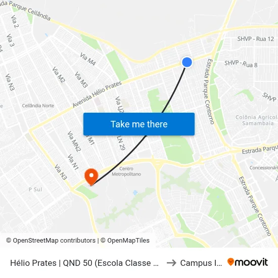 Hélio Prates | QND 50 (Escola Classe 08) to Campus Ifb map