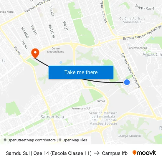 Samdu Sul | Qse 14 (Escola Classe 11) to Campus Ifb map