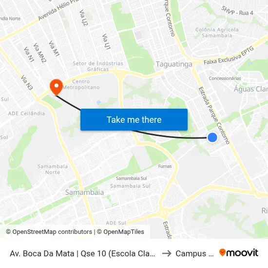 Av. Boca Da Mata | Qse 10 (Escola Classe 11) to Campus IFB map