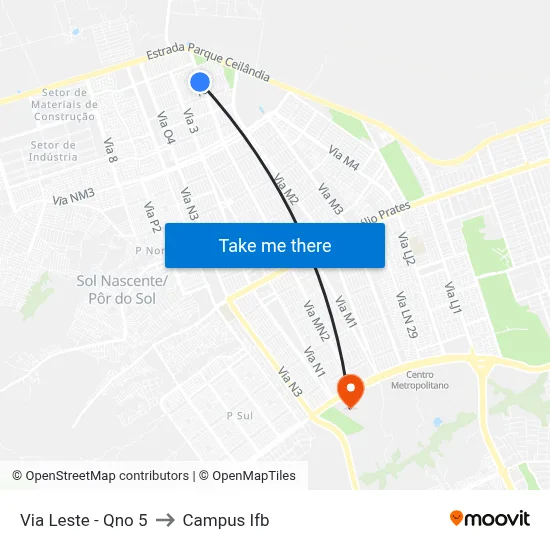 Via Leste - Qno 5 to Campus Ifb map