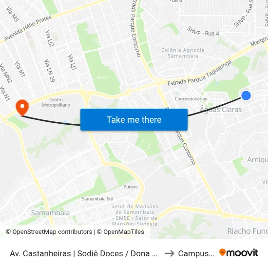 Av. Castanheiras | Sodiê Doces / Dona De Casa to Campus Ifb map