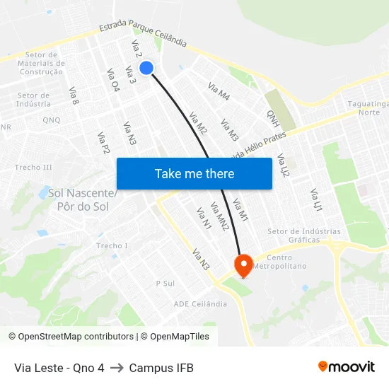 Via Leste - Qno 4 to Campus IFB map