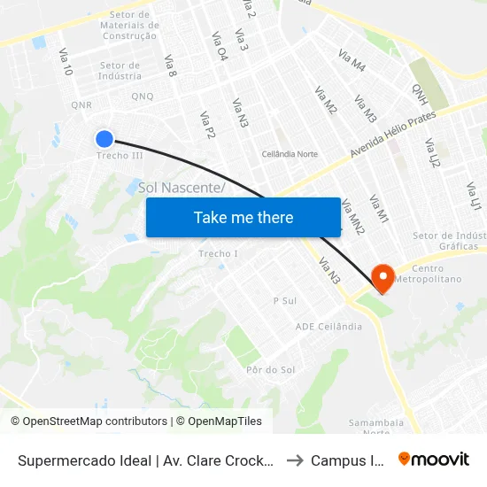 Supermercado Ideal | Av. Clare Crockett to Campus IFB map