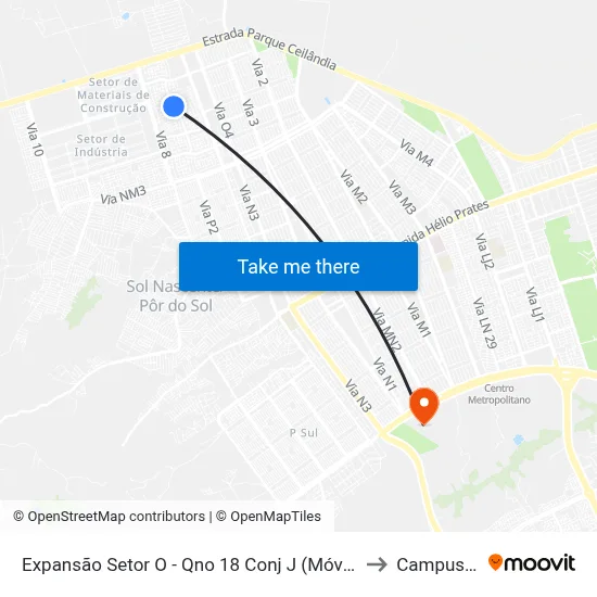 Expansão Setor O - Qno 18 Conj J (Móveis Lar) to Campus Ifb map