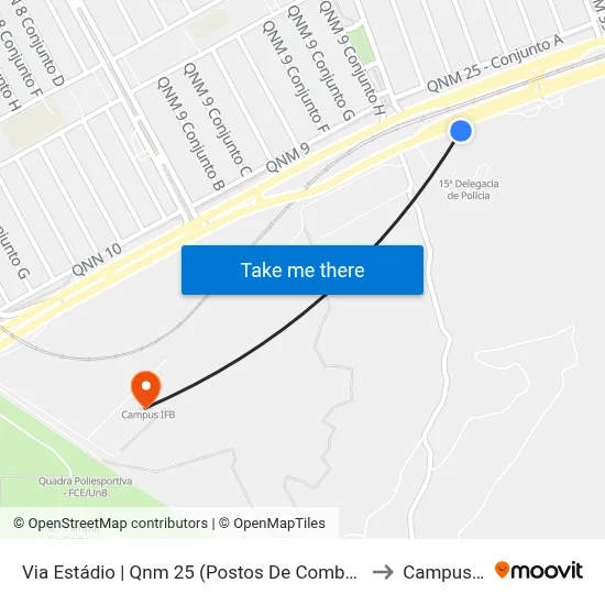 Via Estádio | Qnm 25 (Postos De Combustíveis) to Campus Ifb map