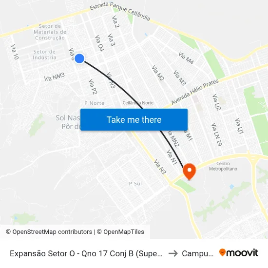 Expansão Setor O - Qno 17 Conj B (Superm. Mineirão) to Campus Ifb map