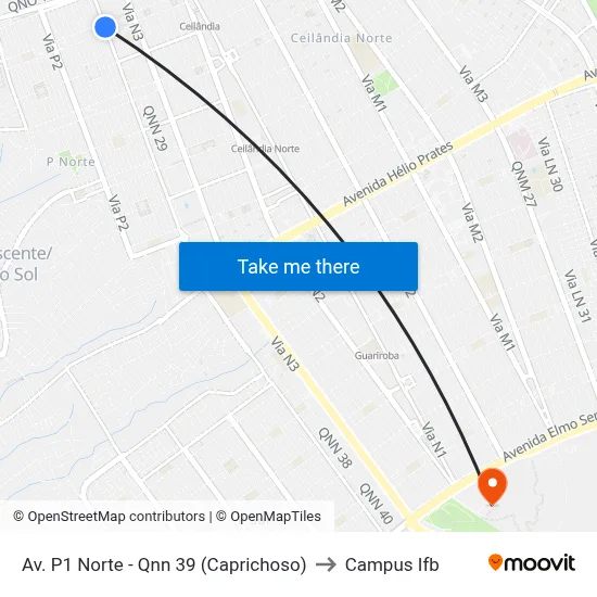 Av. P1 Norte - Qnn 39 (Caprichoso) to Campus Ifb map