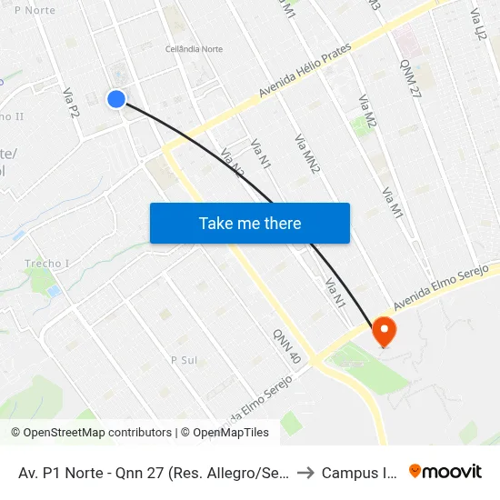 Av. P1 Norte - Qnn 27 (Res. Allegro/Sesc) to Campus IFB map
