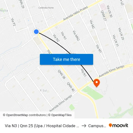 Via N3 | Qnn 25 (Upa / Hospital Cidade Do Sol) to Campus Ifb map