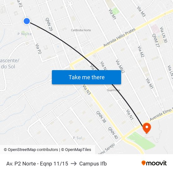 Av. P2 Norte - Eqnp 11/15 to Campus Ifb map