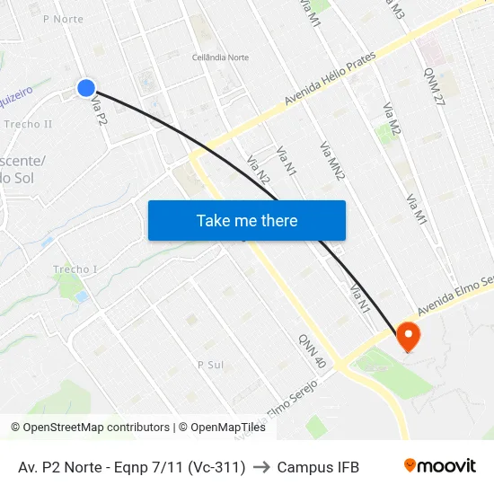 Av. P2 Norte - Eqnp 7/11 (Vc-311) to Campus IFB map