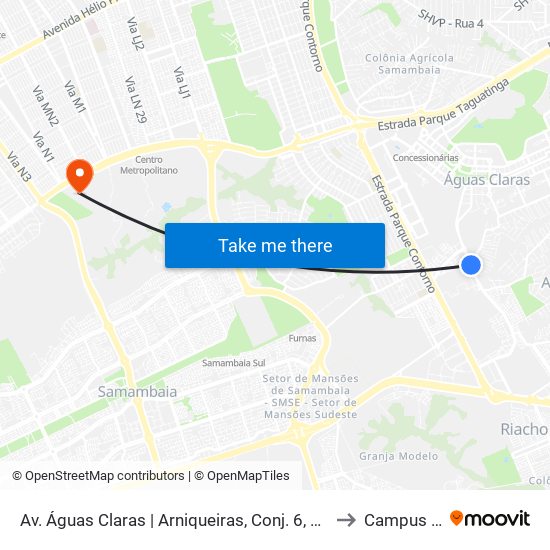 Av. Águas Claras | Arniqueiras, Conj. 6, Ch. 435 to Campus Ifb map