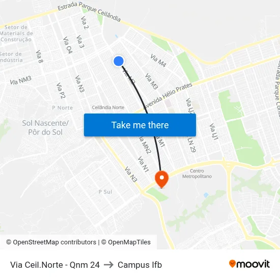 Via Ceil.Norte - Qnm 24 to Campus Ifb map