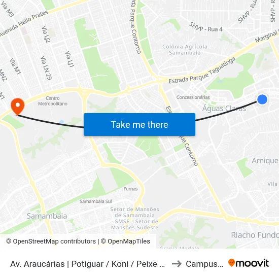 Av. Araucárias | Potiguar / Koni / Peixe Na Rede to Campus Ifb map