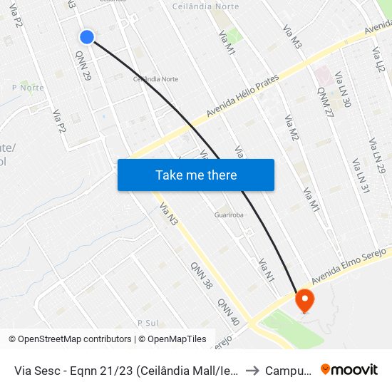 Via Sesc - Eqnn 21/23 (Ceilândia Mall/Iesb Ceilândia) to Campus Ifb map