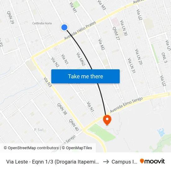 Via Leste - Eqnn 1/3 (Drogaria Itapemirim) to Campus Ifb map
