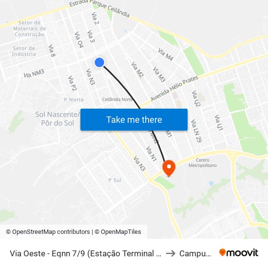 Via Oeste - Eqnn 7/9 (Estação Terminal Ceilândia) to Campus Ifb map