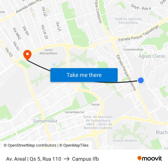 Av. Areal | Qs 5, Rua 110 to Campus Ifb map
