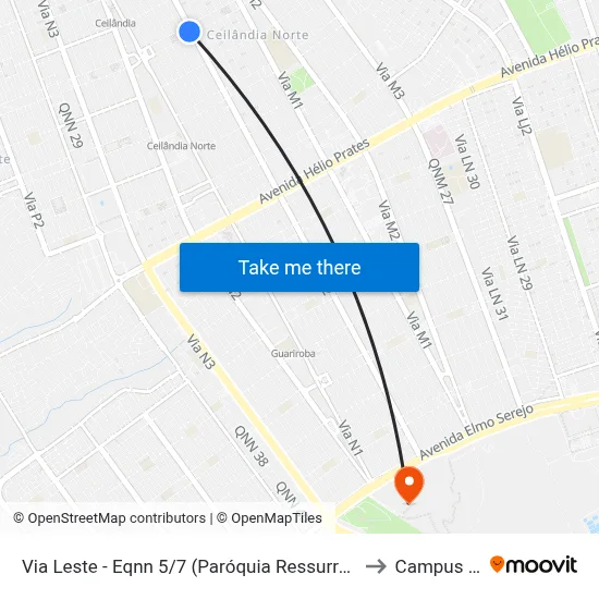 Via Leste - Eqnn 5/7 (Paróquia Ressurreição) to Campus Ifb map