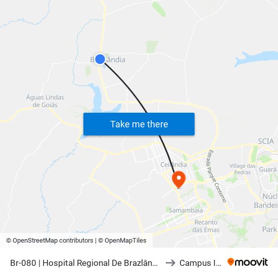 Br-080 | Hospital Regional De Brazlândia to Campus Ifb map