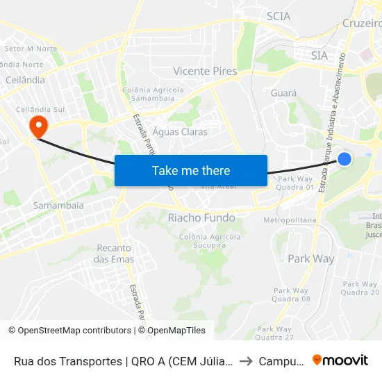 Rua dos Transportes | QRO A (CEM Júlia Kubitschek) to Campus Ifb map
