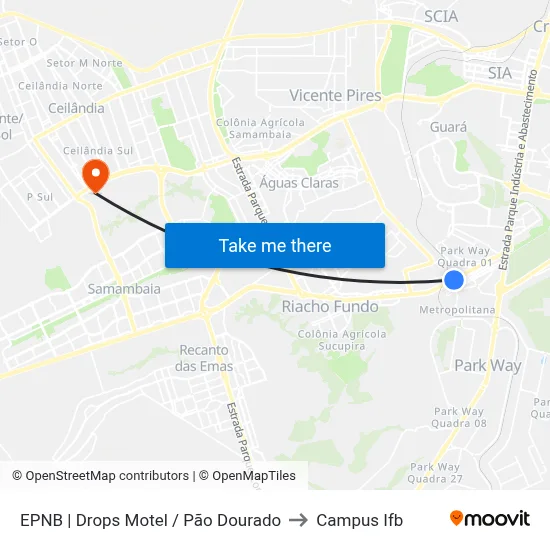 EPNB | Drops Motel / Pão Dourado to Campus Ifb map