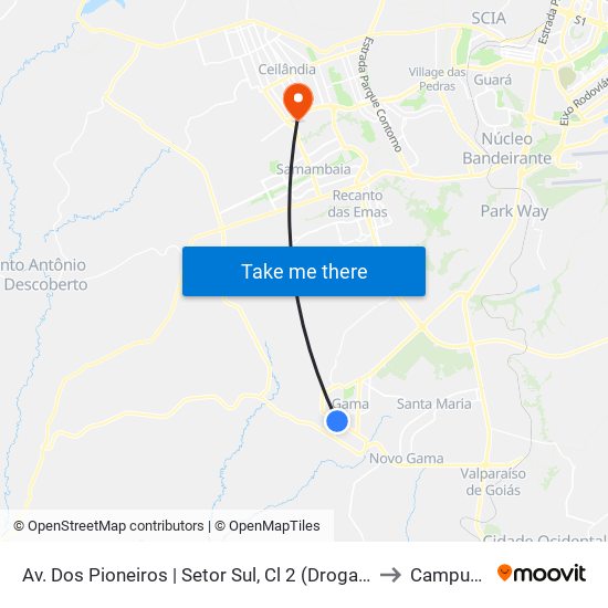 Av. Dos Pioneiros | Setor Sul, Cl 2 (Drogaria Popular) to Campus Ifb map