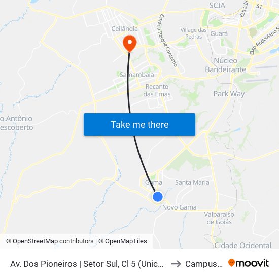 Av. Dos Pioneiros | Setor Sul, Cl 5 (Unicesumar) to Campus Ifb map
